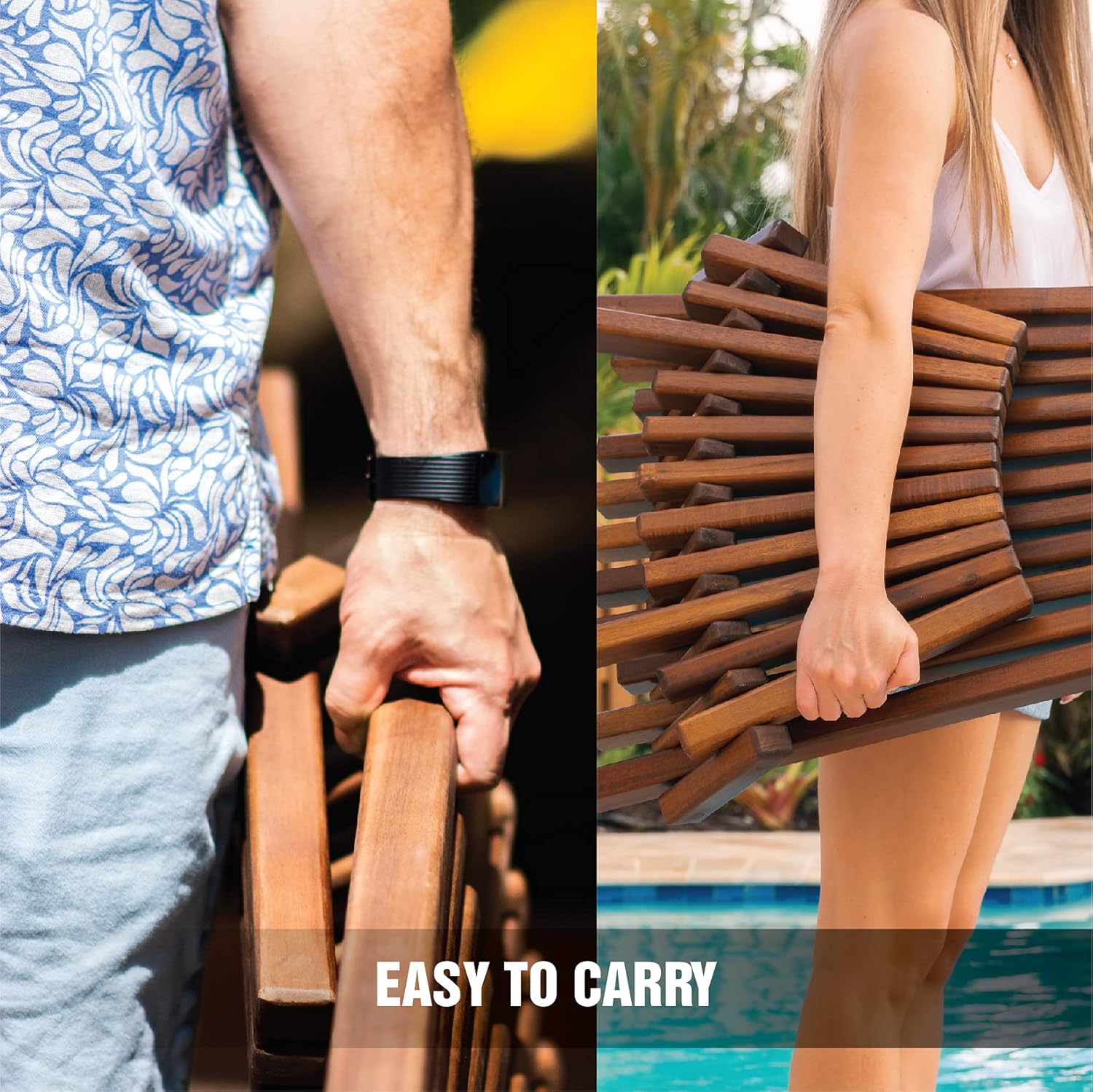 Melino Folding Wooden Outdoor Chairs - Low Profile, Acacia Wood Outdoor Lounge Chair, Stylish Wooden Folding Chair, Cinnamon - Great Wooden Patio Chair, Acacia Wooden Folding Chair for Your Home