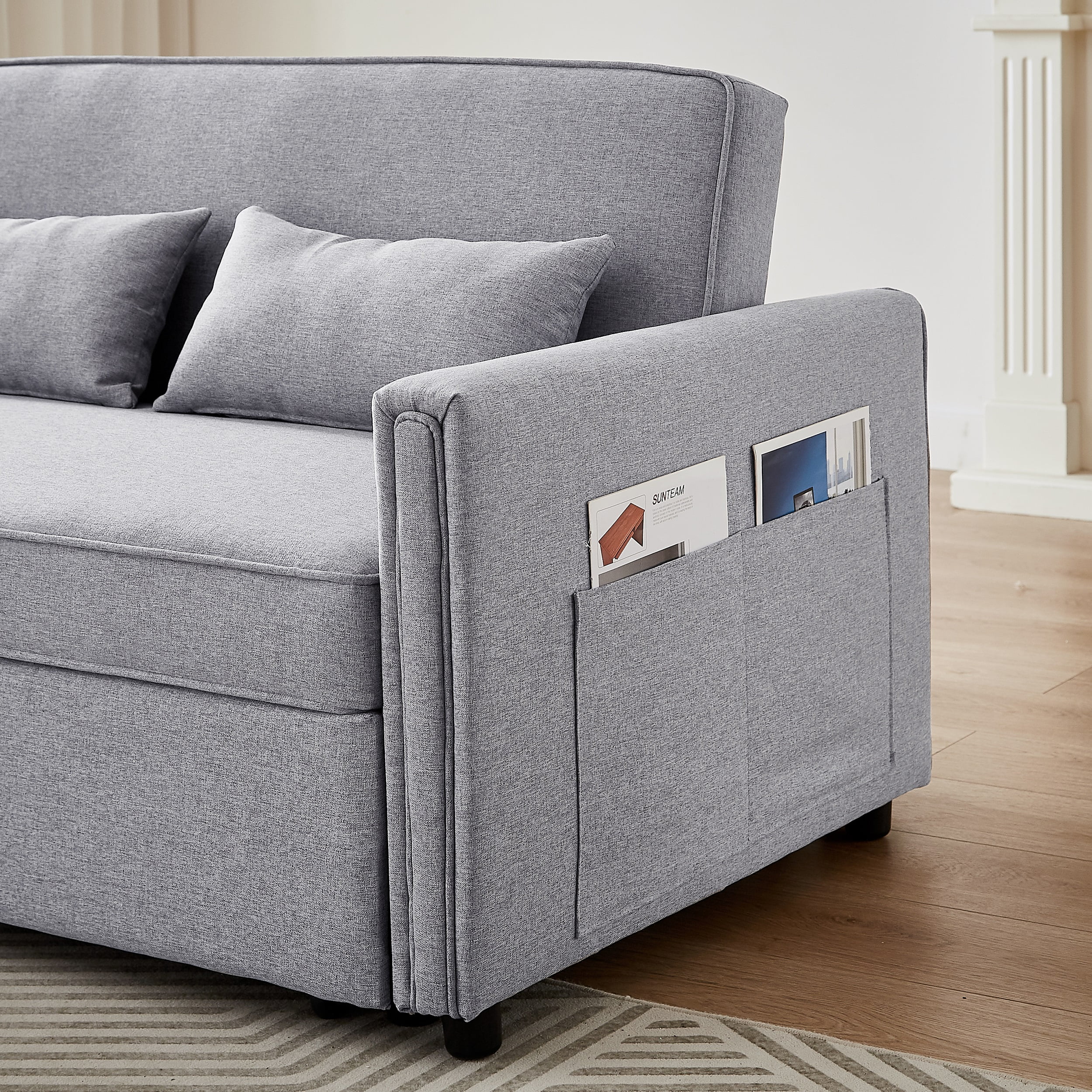 Momspeace Sleeper Sofa Bed, 54" Modern Sofa Couch 3 in 1 Convertible Pull Out Bed Loveseat For Living Room - Gray