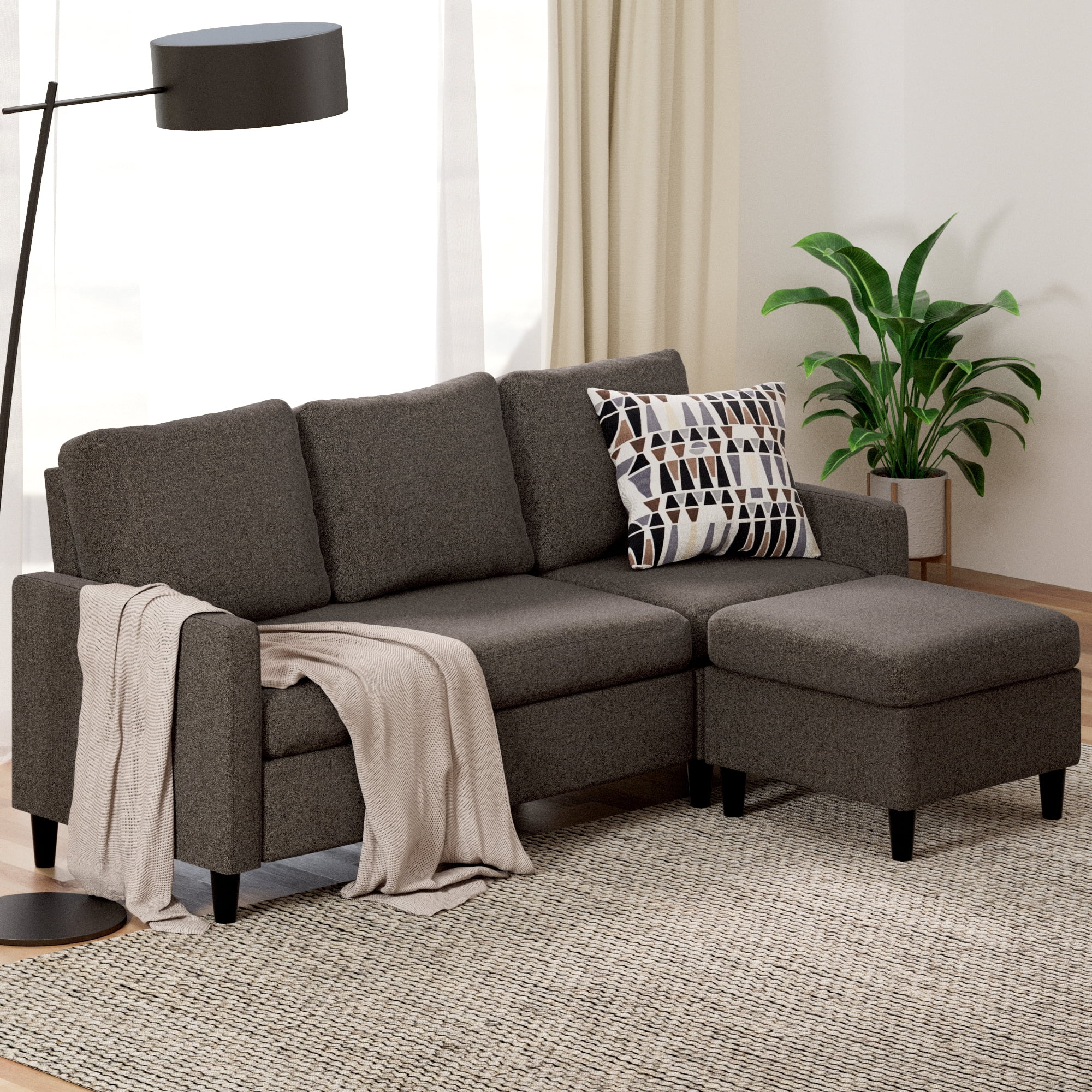 Zinus Hudson Modern Convertible Sectional Sofa with Reversible Chaise, Dark Grey