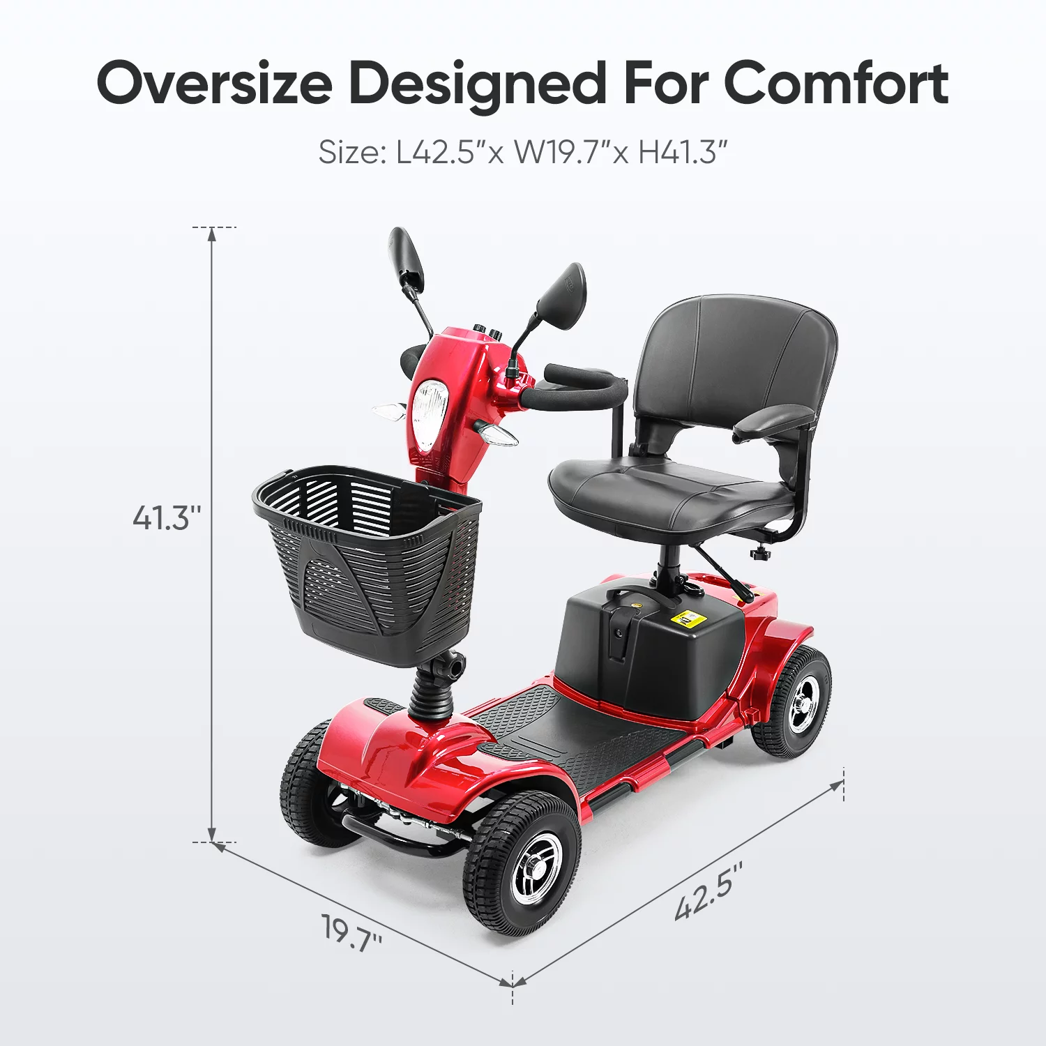 4 Wheel Electric Powered Mobility Scooter for Seniors,Gift for Elderly, Red - Curated Treasures Market