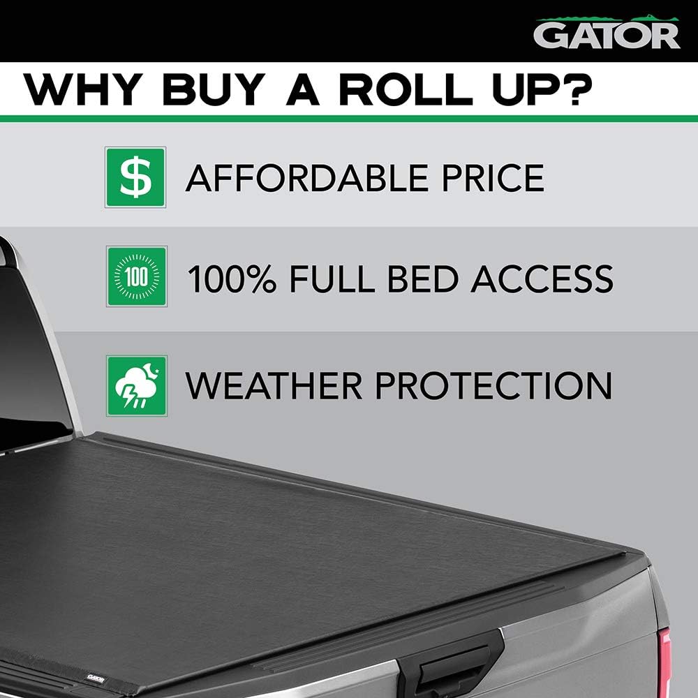 Gator ETX Soft Roll Up Truck Bed Tonneau Cover | 53111 | Fits 2014 - 2018, 2019 Ltd/Lgcy Chevy/GMC Silverado/Sierra 8' 2" Bed (97.8'')