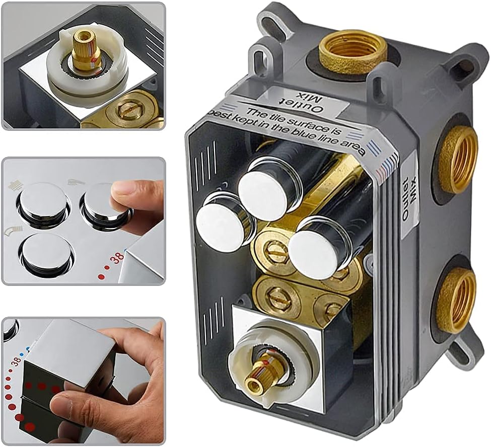 WHSHOWER 3-Function Brass Shower Diverter Thermostatic Valve Pressure Balanced Mixer with Trim in Polished Chrome ,Can Use All Function At a Time