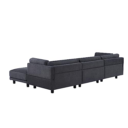 Fabric Upholstery Sectional Sofa Convertible Corner Sofa Set w/Reversible Ottoman Chaise for Living Room,L Shape Living Room Set Lounger Couch w/Padded Seat/Cushions&Plastic Legs for Apartment