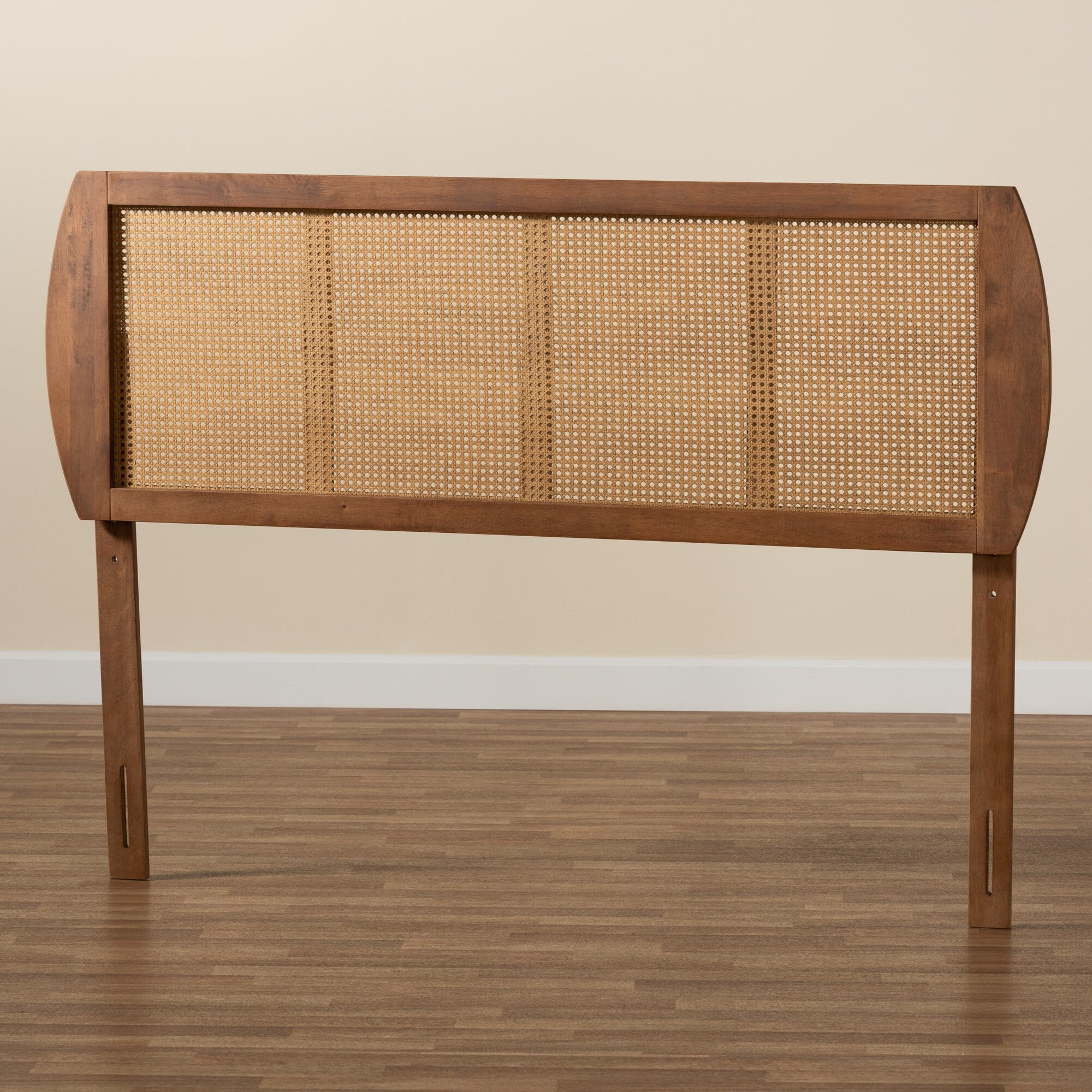 Baxton Studio Harris Ash Walnut Wood and Synthetic Rattan Headboard King