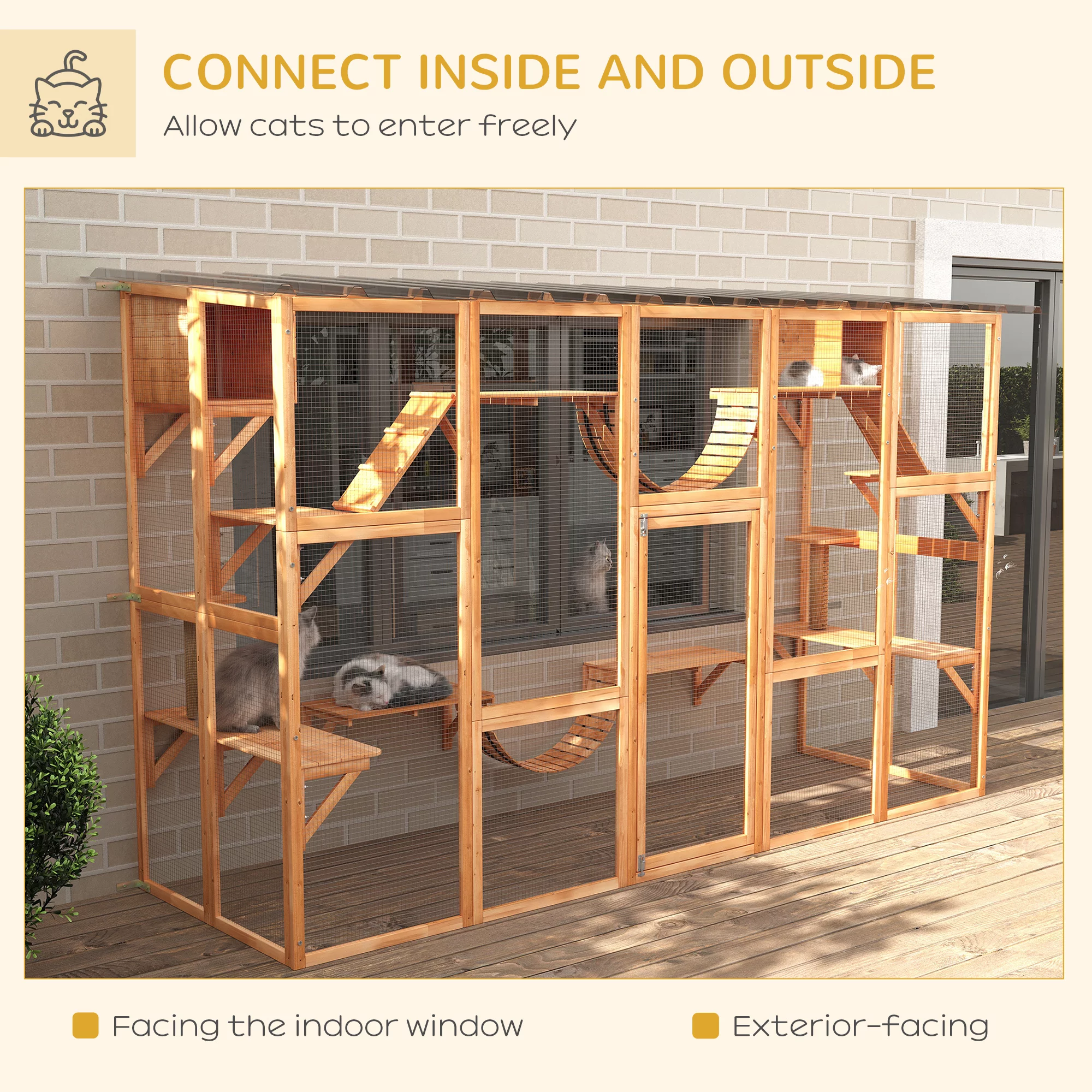 PawHut Catio Playground Outdoor Cat Enclosure Wooden Cat House Shelter