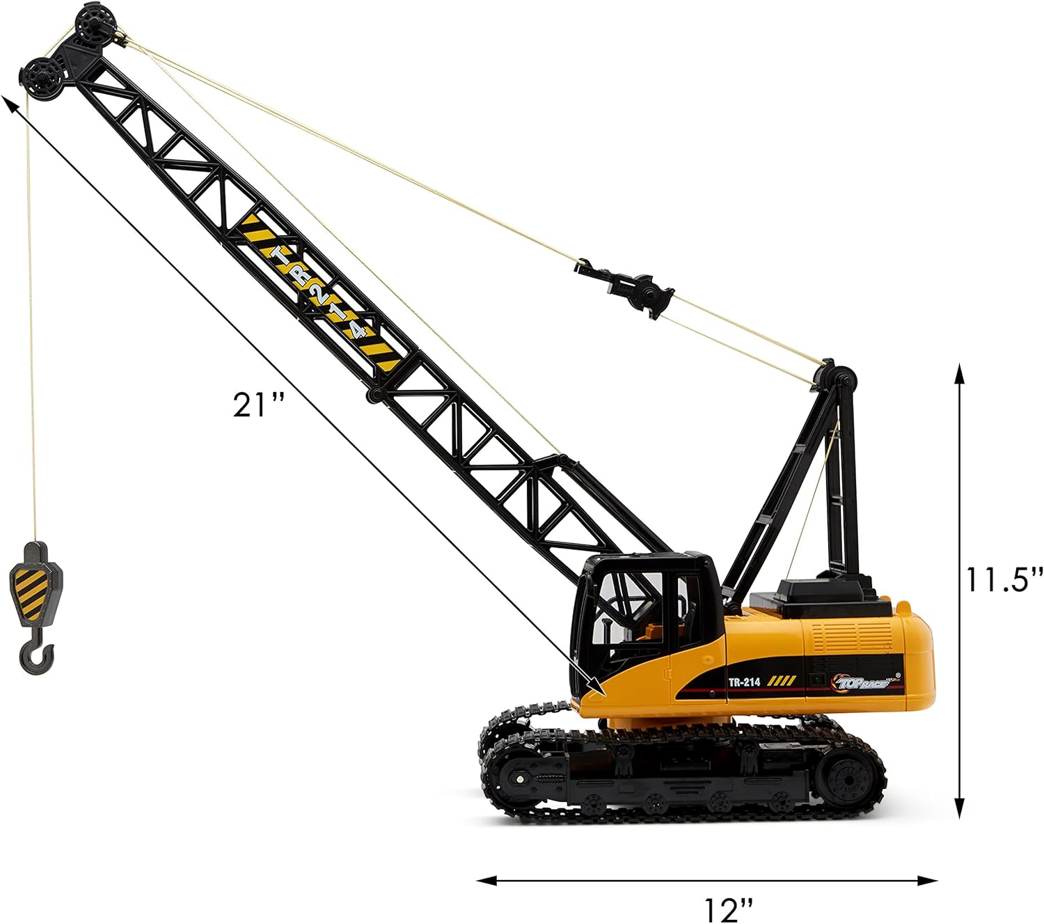 Top Race 15 Channel Remote Control Crane, Proffesional Series, 1:14 Scale - Battery Powered RC Construction Toy Crane with Heavy Metal Hook (TR-214)