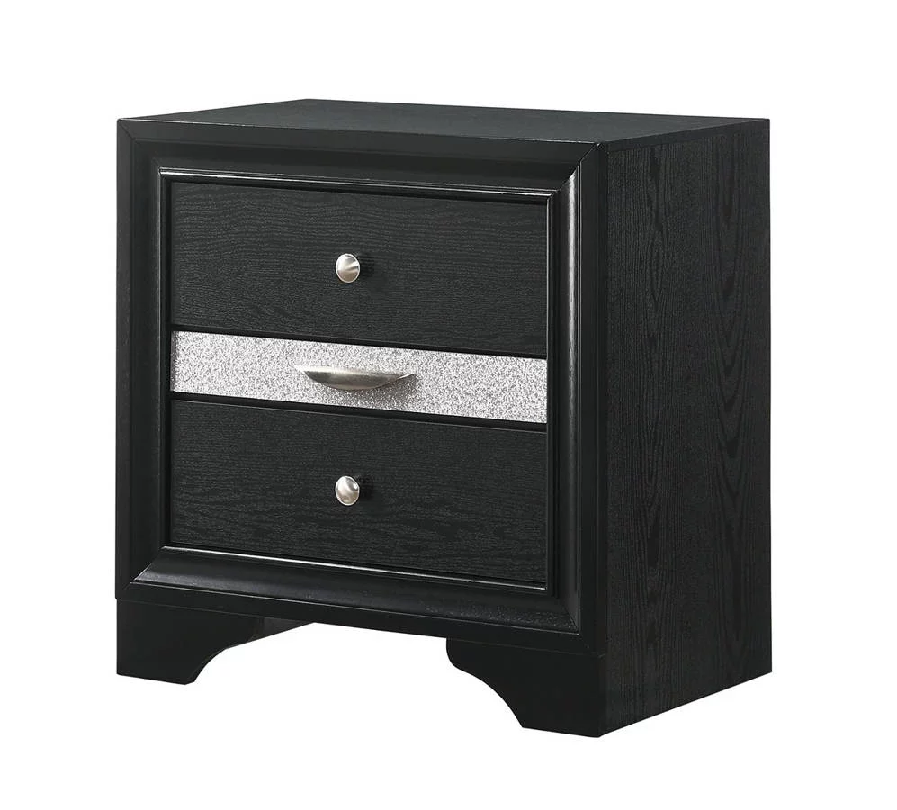 Contemporary 5pc King Size Storage Drwers Panel Bed Dresser Mirror Nighstand Set Black Wooden Home Bedroom Furniture