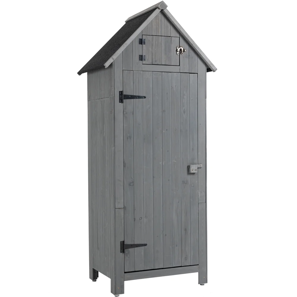 Outdoor Storage Cabinet, Garden Wood Tool Shed, Outside Wooden Shed Closet with Shelves and Latch for Yard, Patio, Deck and Porch, Wooden Garden Shed Gray