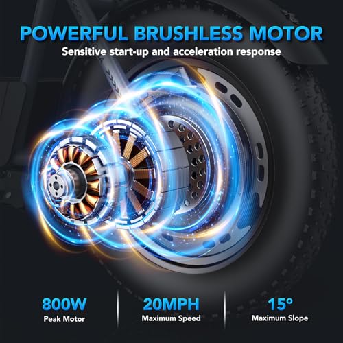 Caroma Peak 800W/1200W Electric Scooter with Seat, 16" All Terrain Fat Tire Electric Dirt Bike, Max 25/30Miles Ranges, Top Speed 20Mph, Electric Motorcycle Bicycle with Basket for Pets & Cargo