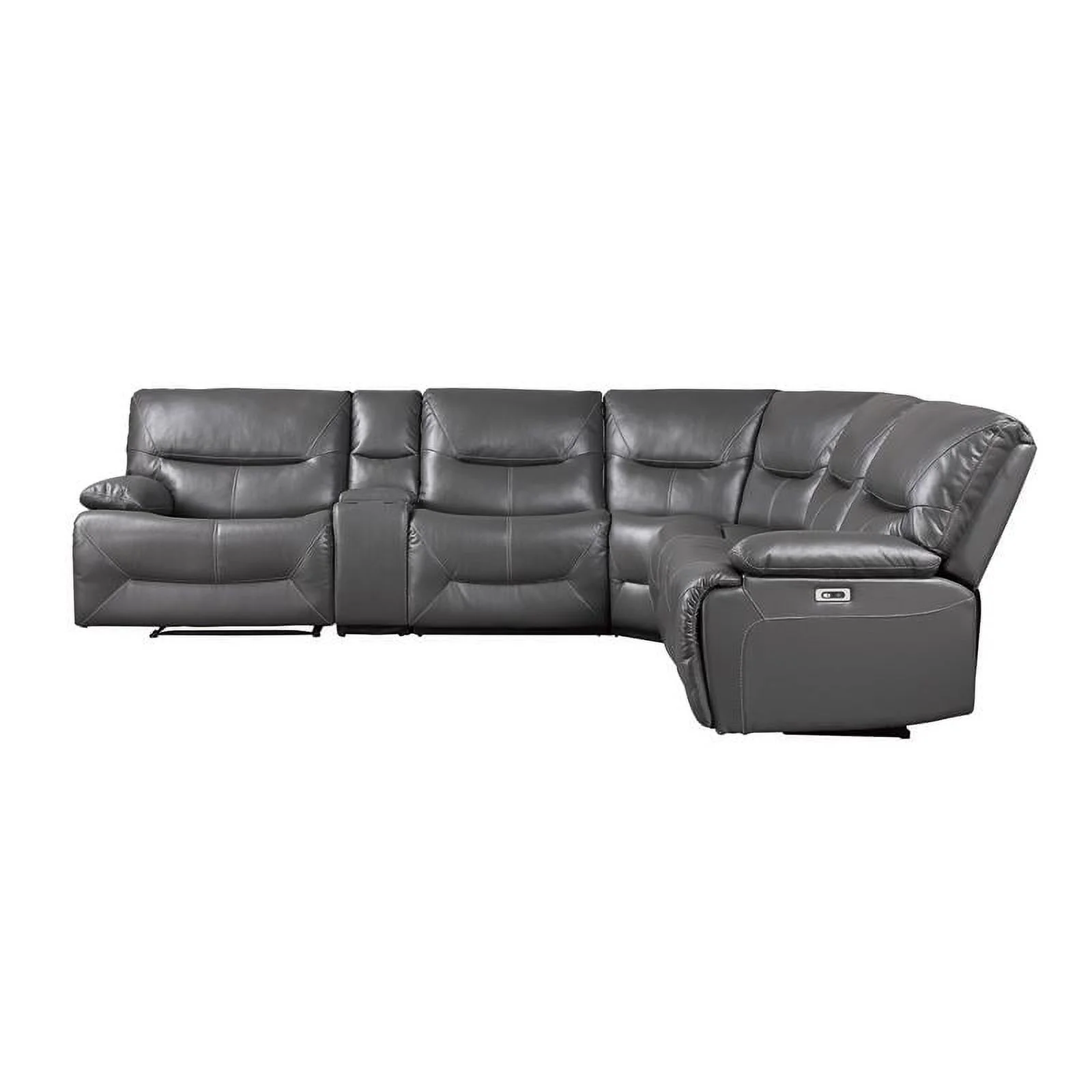 Pemberly Row Transitional 6 Piece Faux Leather Power Reclining Sectional in Gray