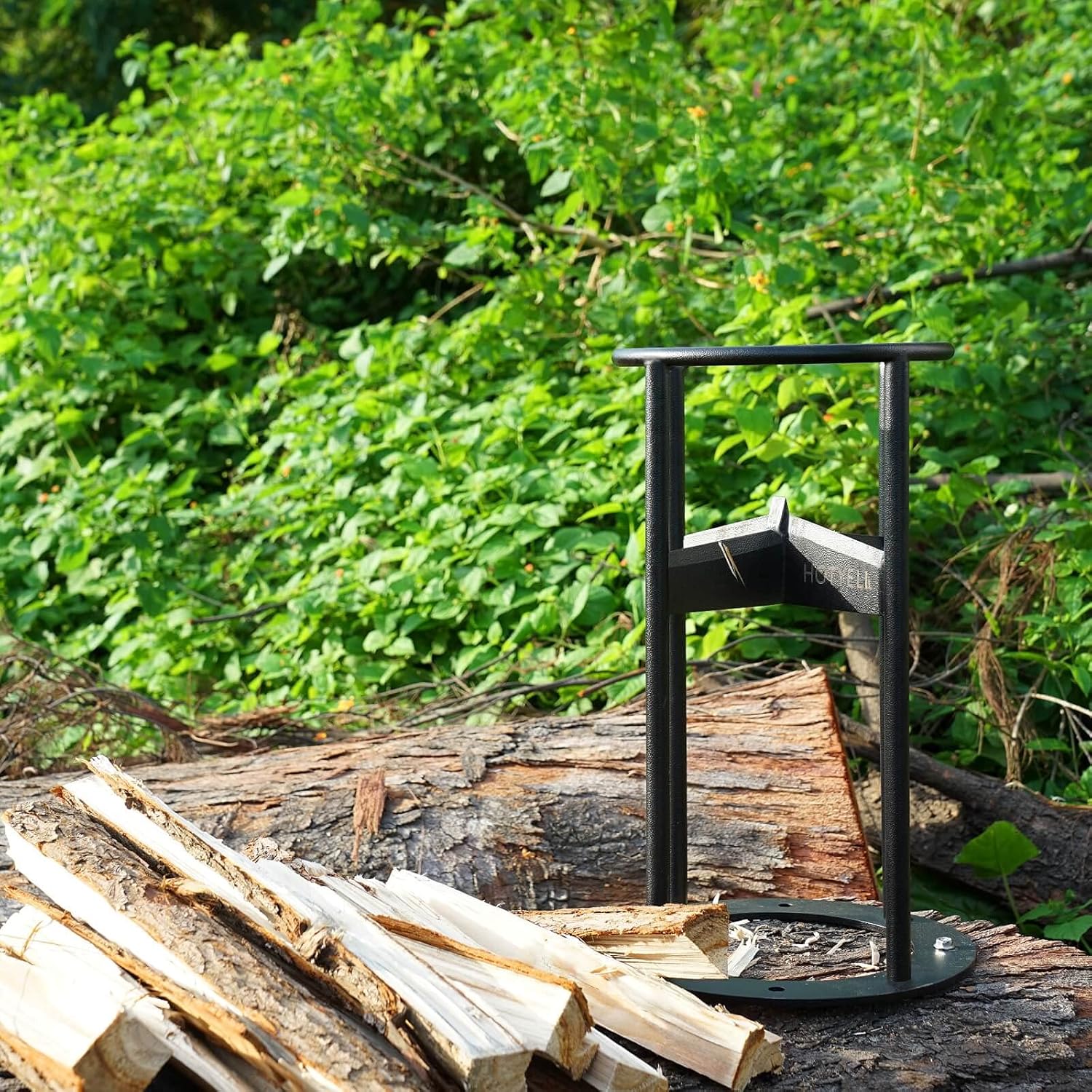 HOTYELL Firewood Splitter, High Carbon Steel Wood Splitter with Fixed Awl, Manual Log Splitting Wedge Tool, 4 Parts at One Time, Canvas Firewood Carrier Included