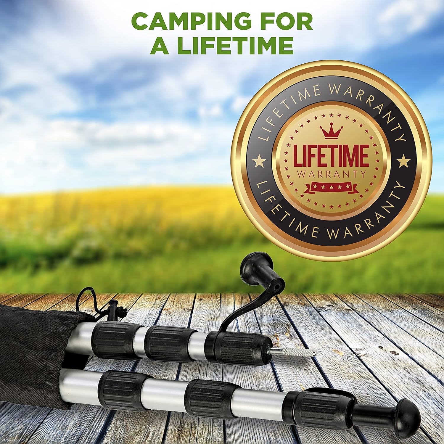 Telescoping Tarp Poles | Replacement Canopy Adjustable Aluminum Rods, Portable & Lightweight for Tent Fly, Awning, Outdoor Camping, Hiking, Backpacking & Rainfly + Pegs & Reflective Ropes