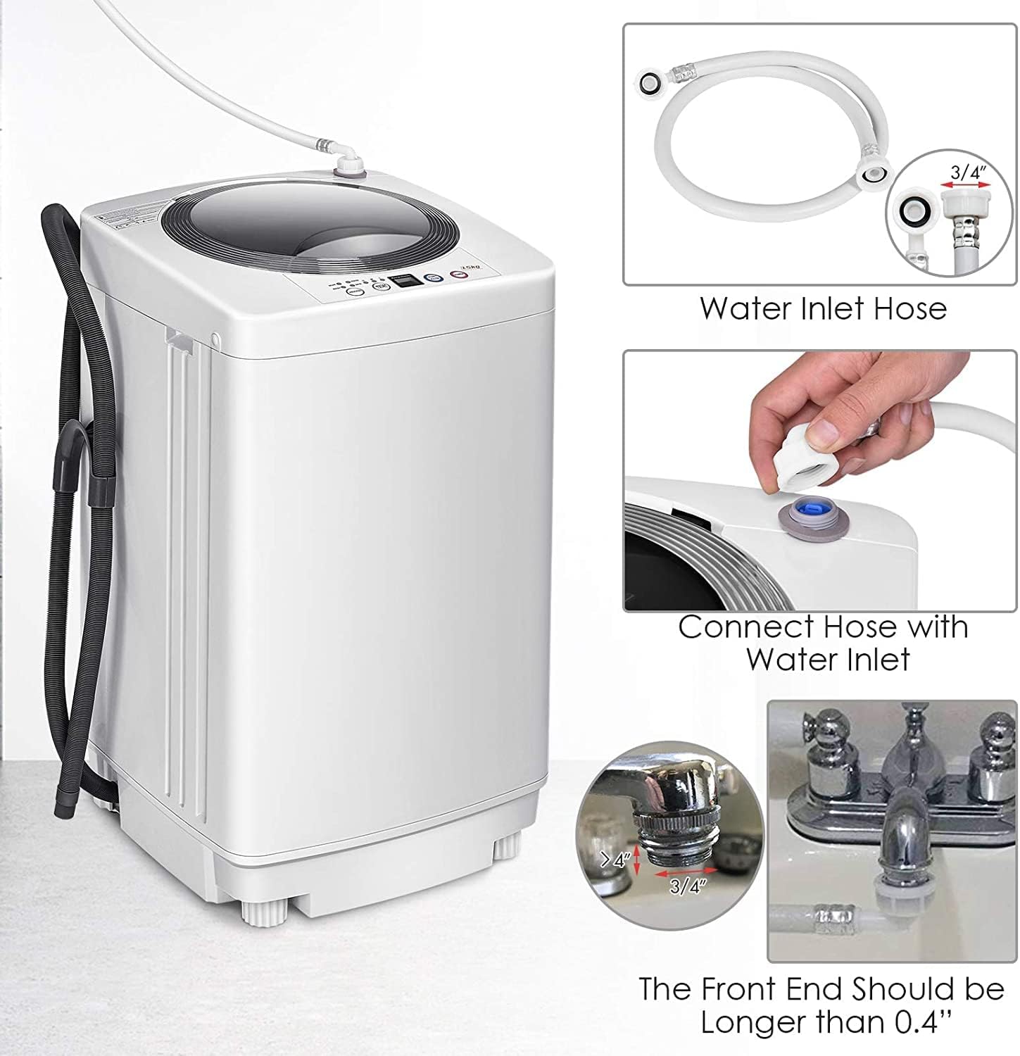 FUTADA Full Automatic Washing Machine, 8 Lbs Capacity Laundry Washer & Spin w/Drain Pump, Long Hose, Portable Compact Washing Machine for Camping, Dorms, Apartments