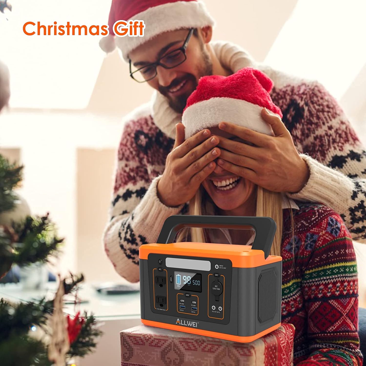 ALLWEI Portable Power Station, 280Wh Backup Lithium Battery, Regulated DC for mini Cooler, USB-C PD60W, 300W Pure Sine Wave AC Outlet Solar Power Generator for Outdoors Camping Travel Emergency