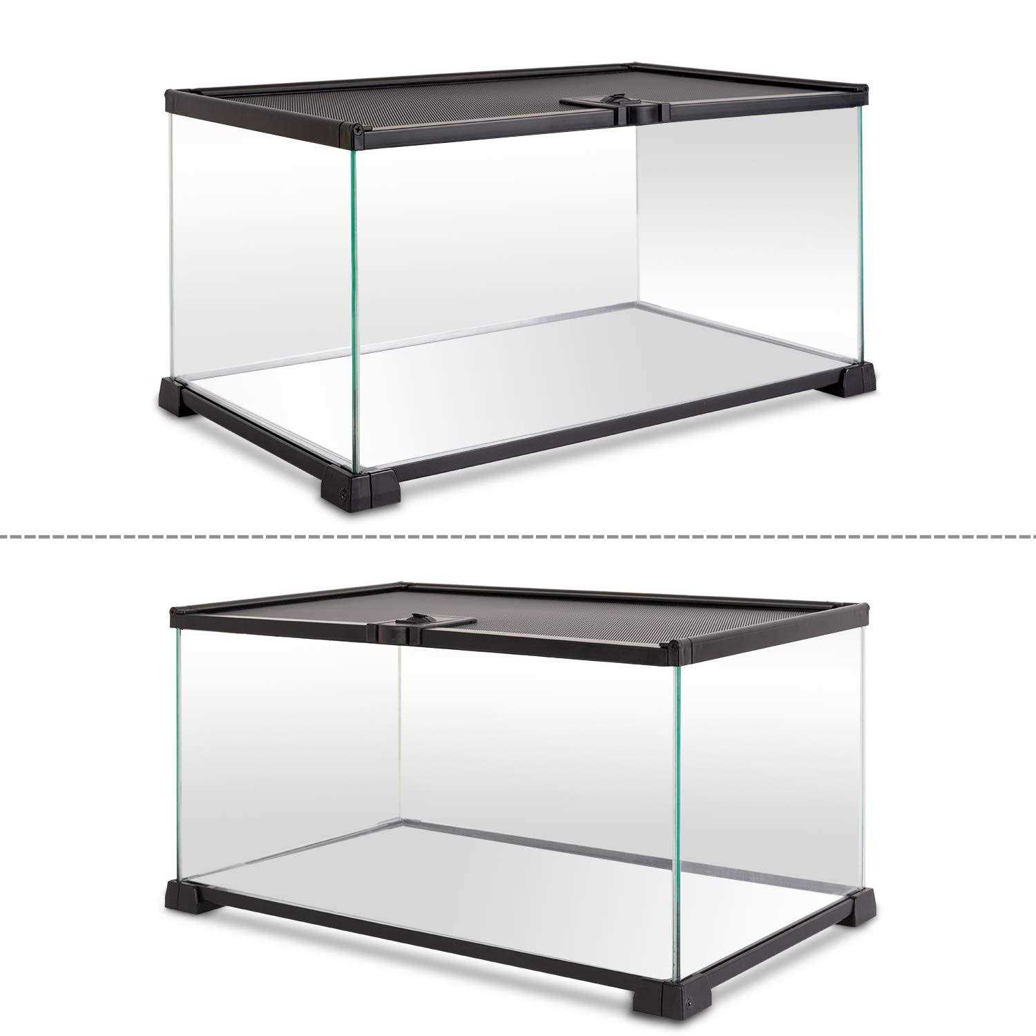 REPTI ZOO 10 Gallon Reptile Tank Glass Natural Cages Terrarium 20 x 12 x 10 Sliding Screen Top for Reptile Hamster Hedgehog Small Animals - Pet Supplies online store