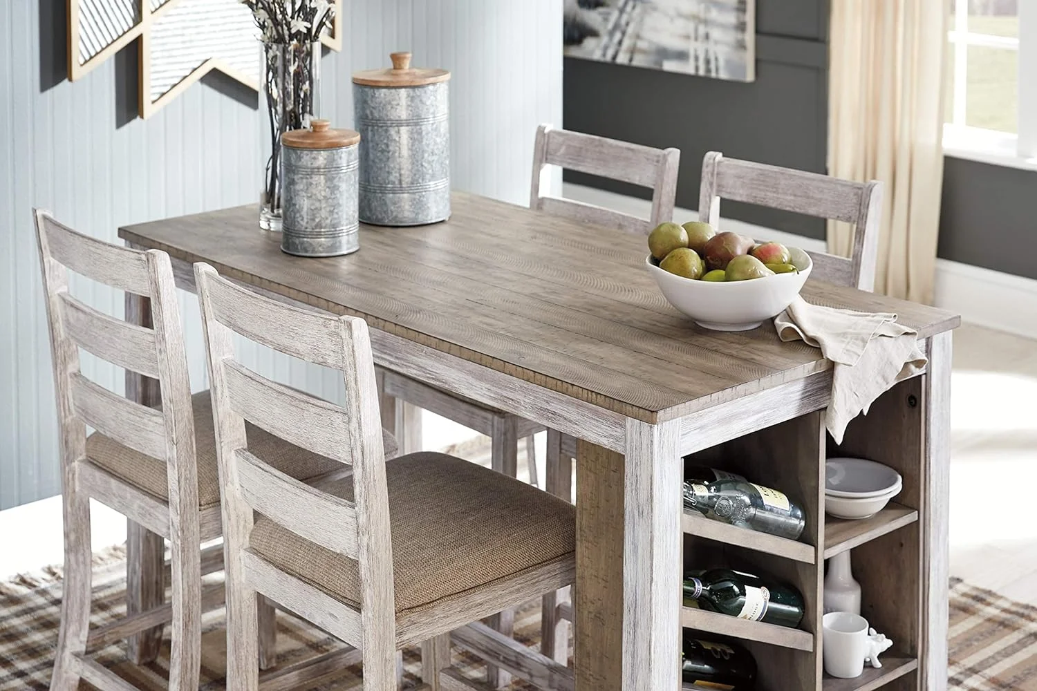 Signature Design by Ashley Casual Skempton Counter Height Dining Table  White/Light Brown