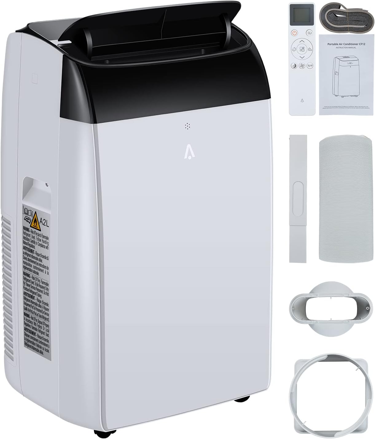 12000 BTU Portable Air Conditioner, Portable AC with Remote Control for Room up to 550 Sq. Ft, Floor Room AC Unit with Cool, Dehumidifier, Fan Mode, Black Top Cover