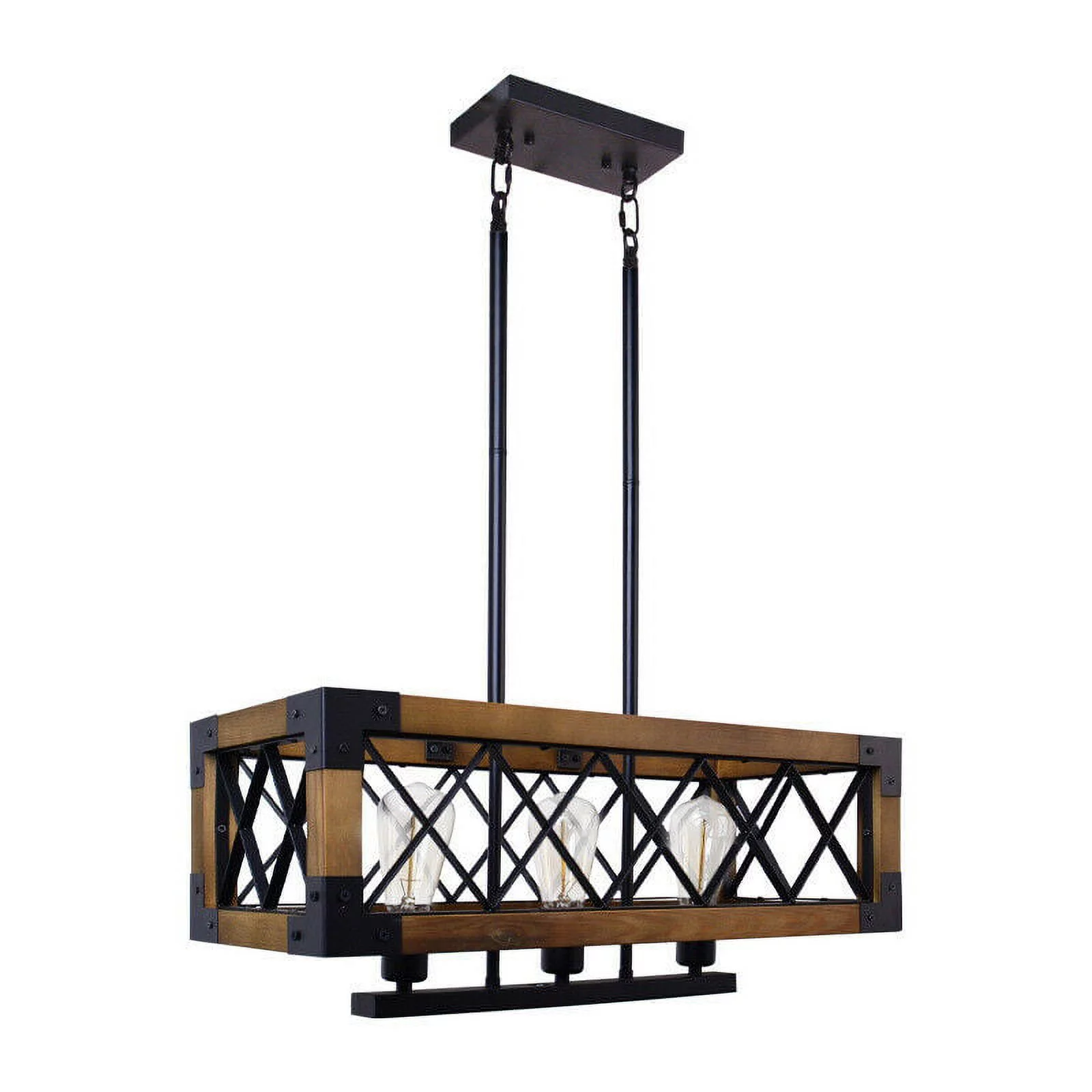 ZhdnBhnos 5-Lights Retro Farmhouse Chandelier Kitchen Island Pendant Light Fixture Wooden Rectangle Hanging Ceiling Lamp