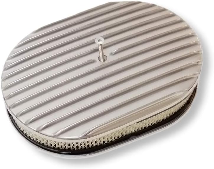 DEMOTOR PERFORMANCE Finned Tall Polished Valve Covers for SBC 283 327 350 383 with 12" Oval Finned Polished Air Cleaner Kit