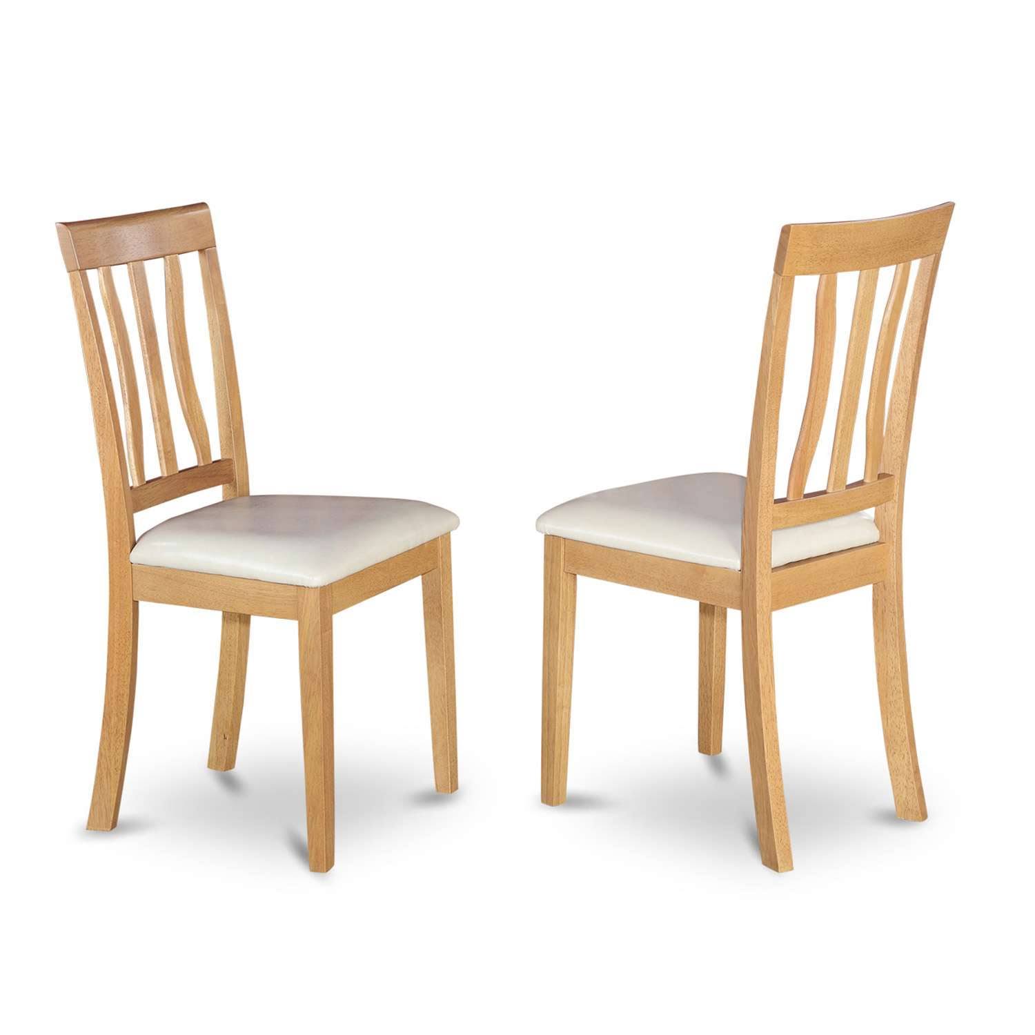 East West Furniture Antique Dining Chair with Faux Leather Seat in Oak Finish - Set of 2 - Anc-oak-lc