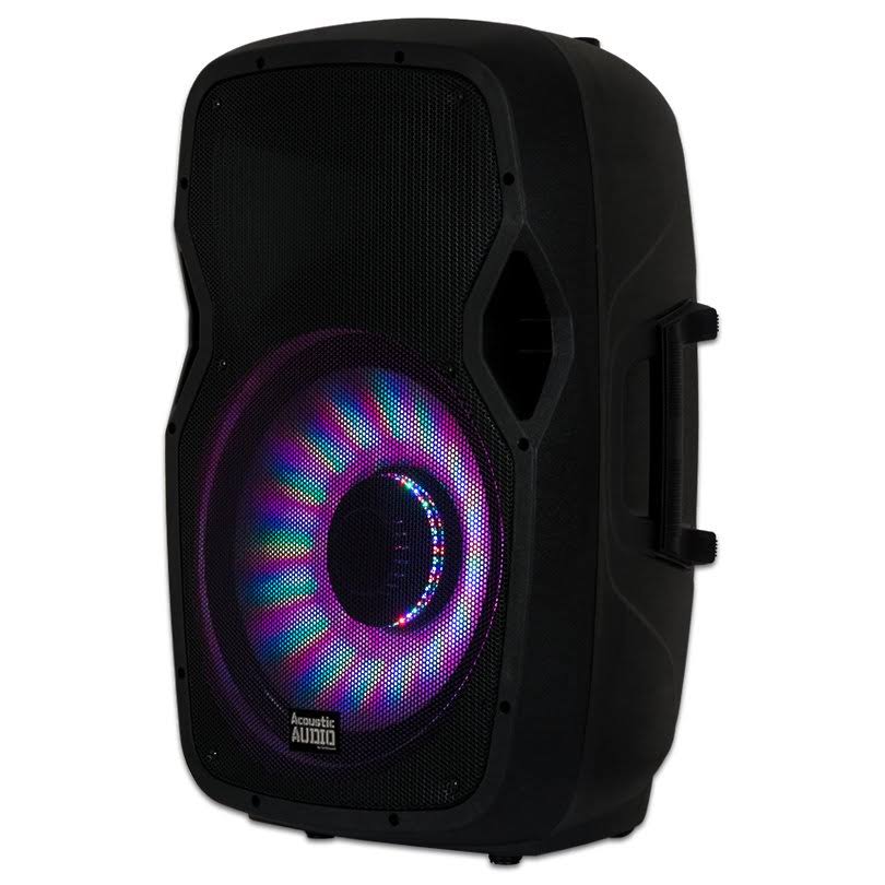 Acoustic Audio AA15LBS Powered 2000W 15x22 Bluetooth Flashing LED Speakers with Mics and Stands