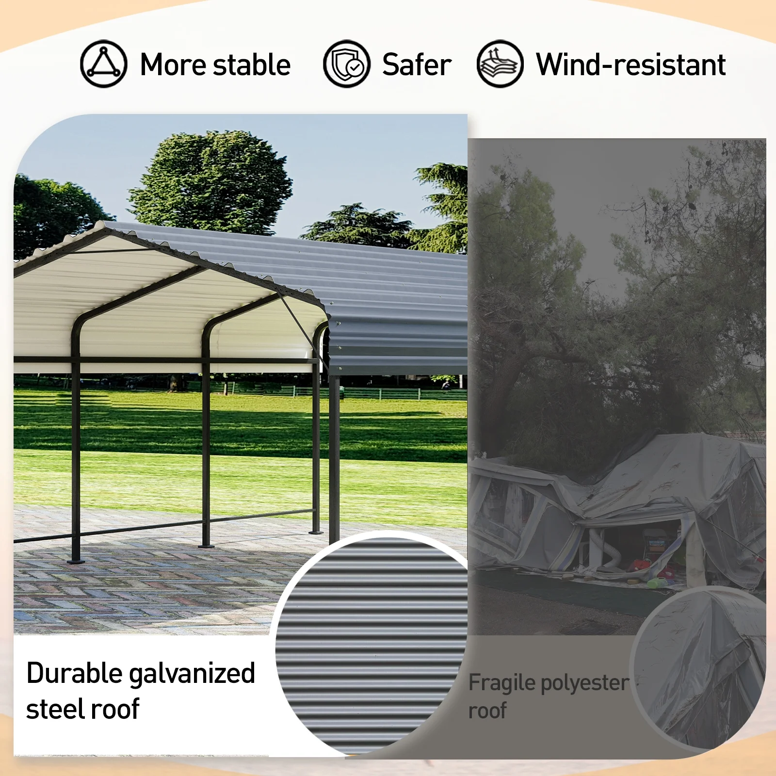 COSIEST 10'x20' Carport with Galvanized Steel Roof, Heavy Duty Metal Carport Canopy, Outdoor Garage Car Shelter Shade for Car, Boats and Truck - Curated Treasures Market