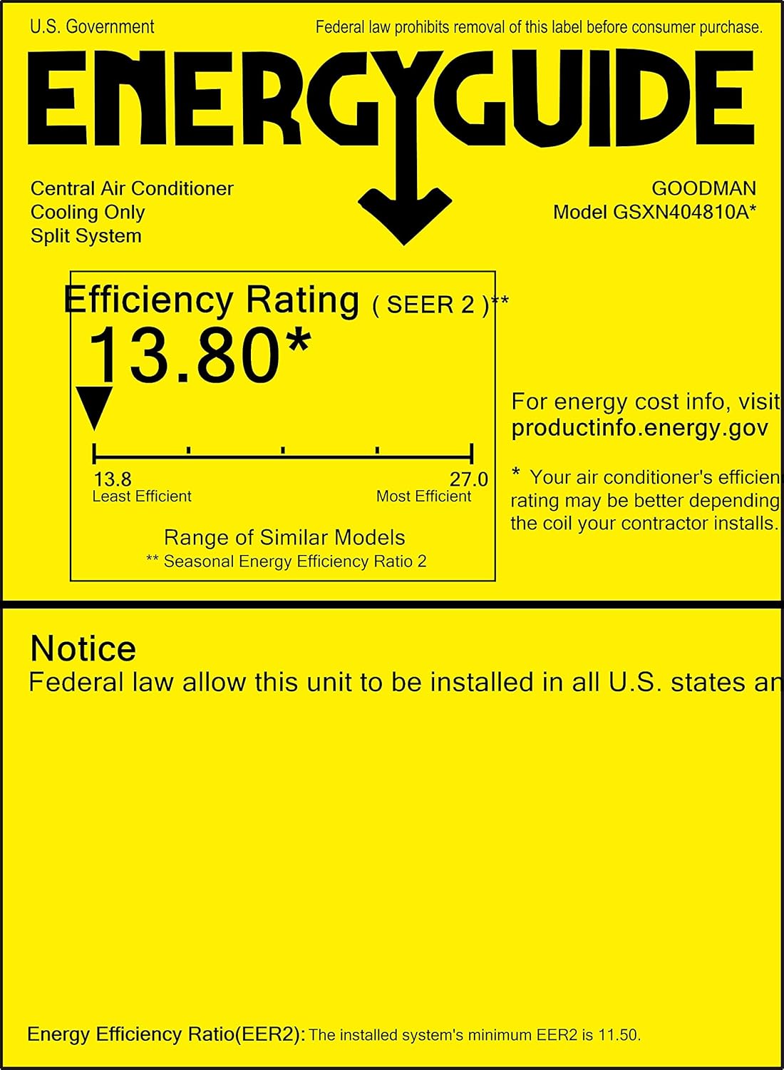 Goodman 4 Ton 13.8 SEER2 Air Conditioning Condenser and Coil (21") - Free Thermostat Included - GSXN404810-CAPF4961C6-TX5N4