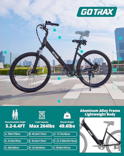 Gotrax Dolphin 26" Electric Bike, Max Range 30Miles(Pedal-assist1) & 20Mph Power by Peak 500W, 5 Pedal-Assist Levels & Front Suspension, 7-Speed&Boost Mode, City E-Bike for Adult, Step-Thru Bicycle