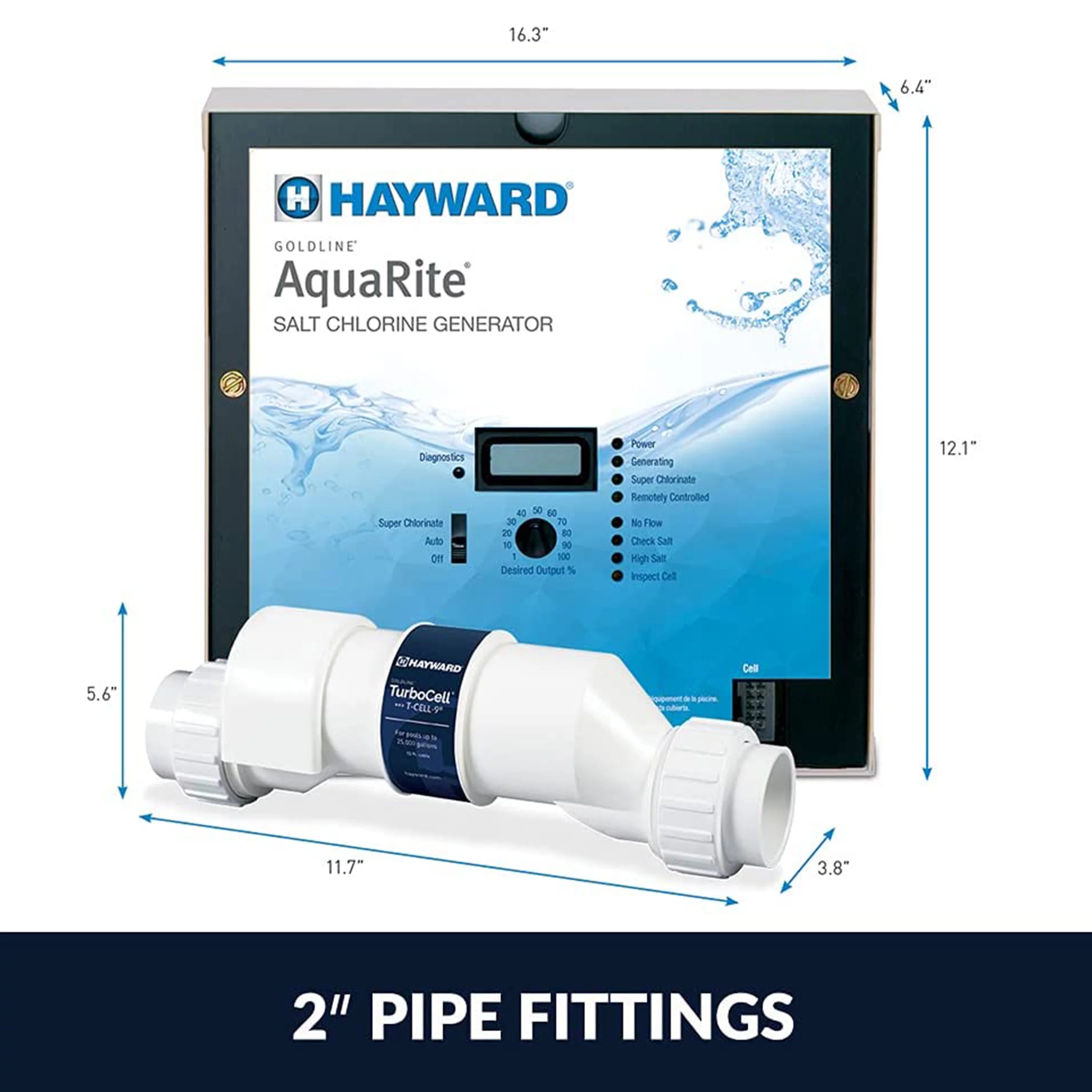 Hayward W3AQR3 AquaRite T-CELL-3 Salt Chlorinator with TurboCell for 15,000 Gallon In Ground Swimming Pools with Digital Display