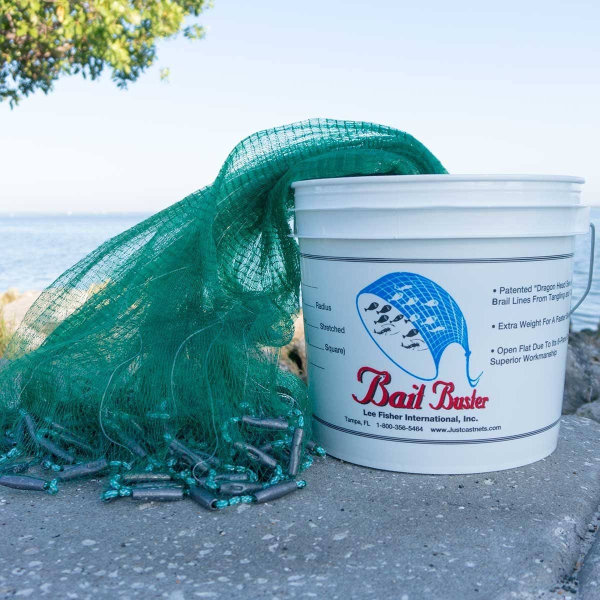 Bait Buster Professional Grade Minnow Cast Net 1/4x22 Sq. Mesh (Green, 12 ft. Radius)