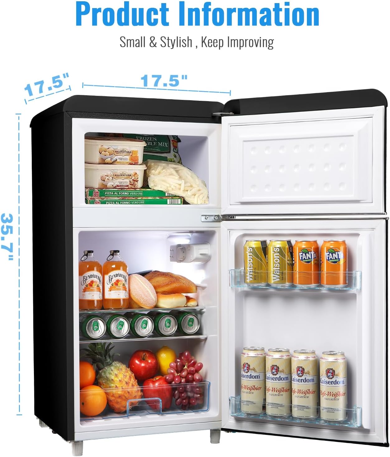 WANAI Compact Refrigerator, Retro Mini fridge with Freezer for Bedroom, Drom, Apartment, Garage, Office, 2 doors Small Refrigerator with Adjustable Thermostat, Low Noise, 3.2 Cu.Ft (Black)