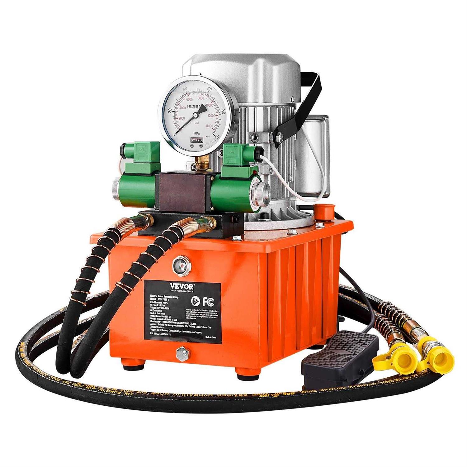 VEVOR Electric Hydraulic Pump 10000 PSI 750W 110V 488 in³/8L Capacity Double Acting Solenoid Valve Electric Driven Hydraulic Pump Power Pack Unit - Shop Hardware Tools Online Store
