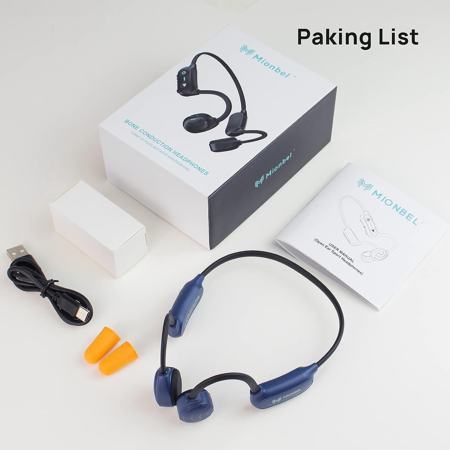 Bone Conduction Headphones Bluetooth, Mionbel Stereo Wireless Earphones Built-in Noise-canceling Mic, Open-Ear Waterproof Sport Headsets for Running Cycling Yoga Hiking Driving Travel, Blue
