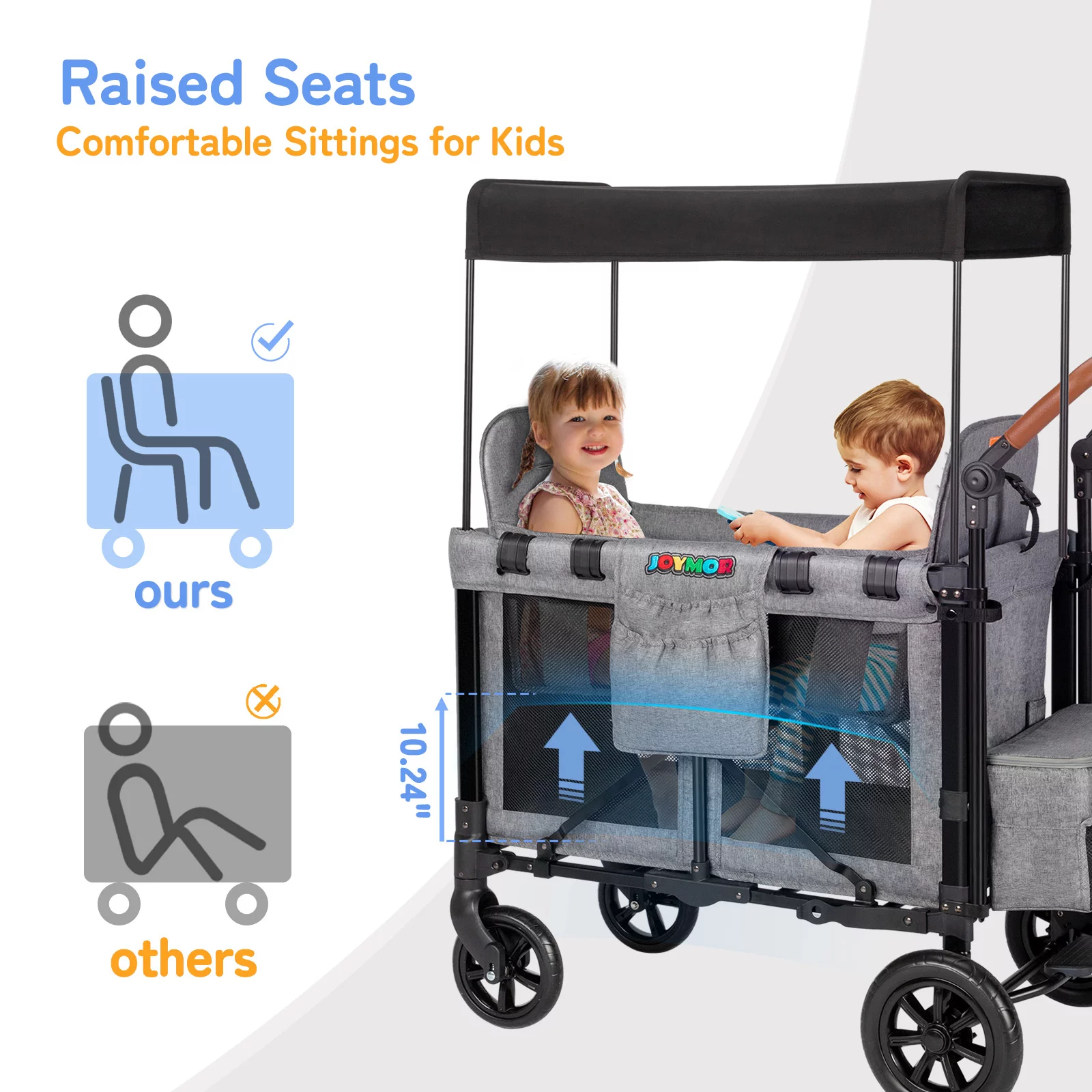 JOYMOR Folding Stroller Wagon with Face to Face High Seat for 2 Kids, Baby, Toddler, Gray, Unisex