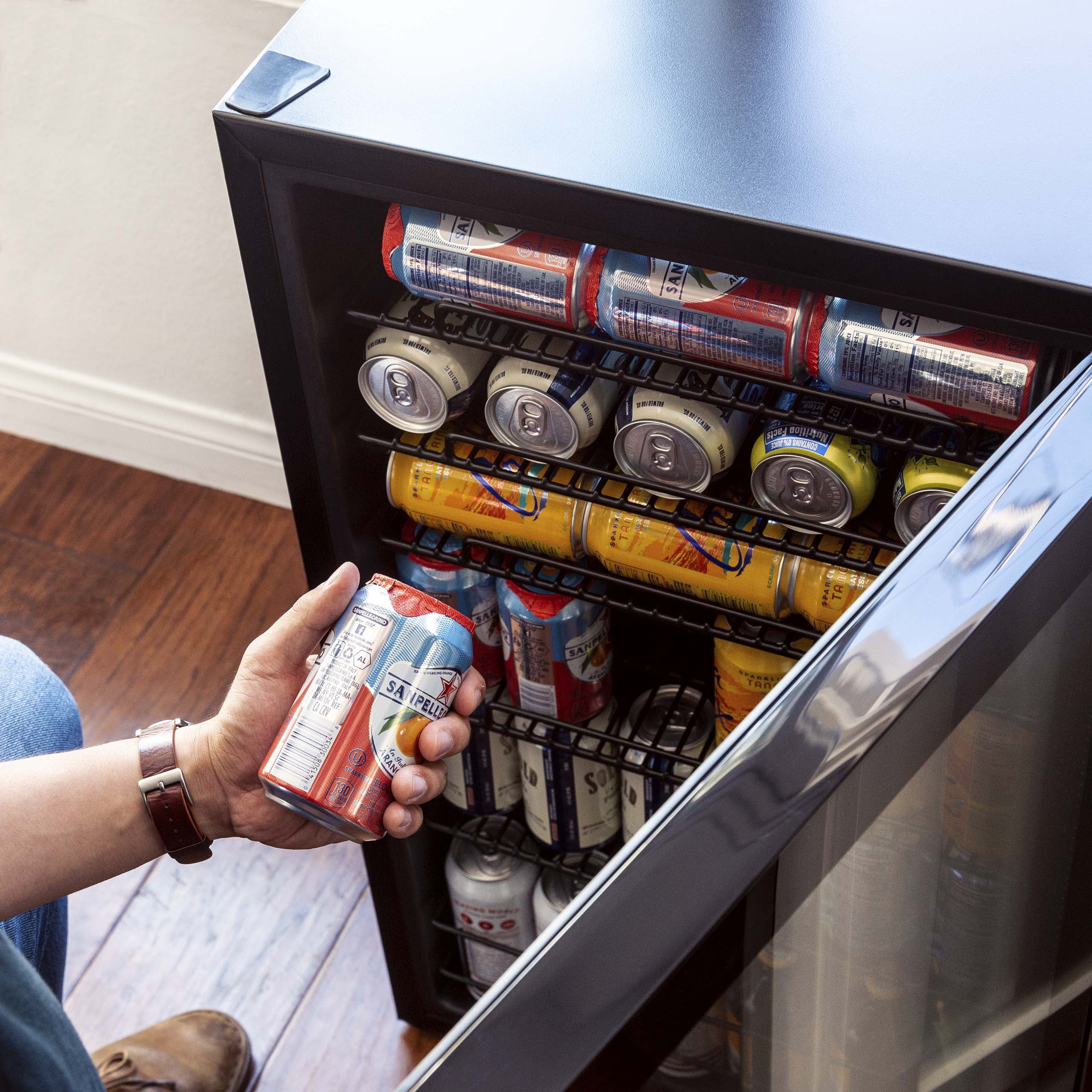 Newair 126 Can Beverage Refrigerator Cooler, Freestanding Mini Fridge in Black for Home, Office or Bar