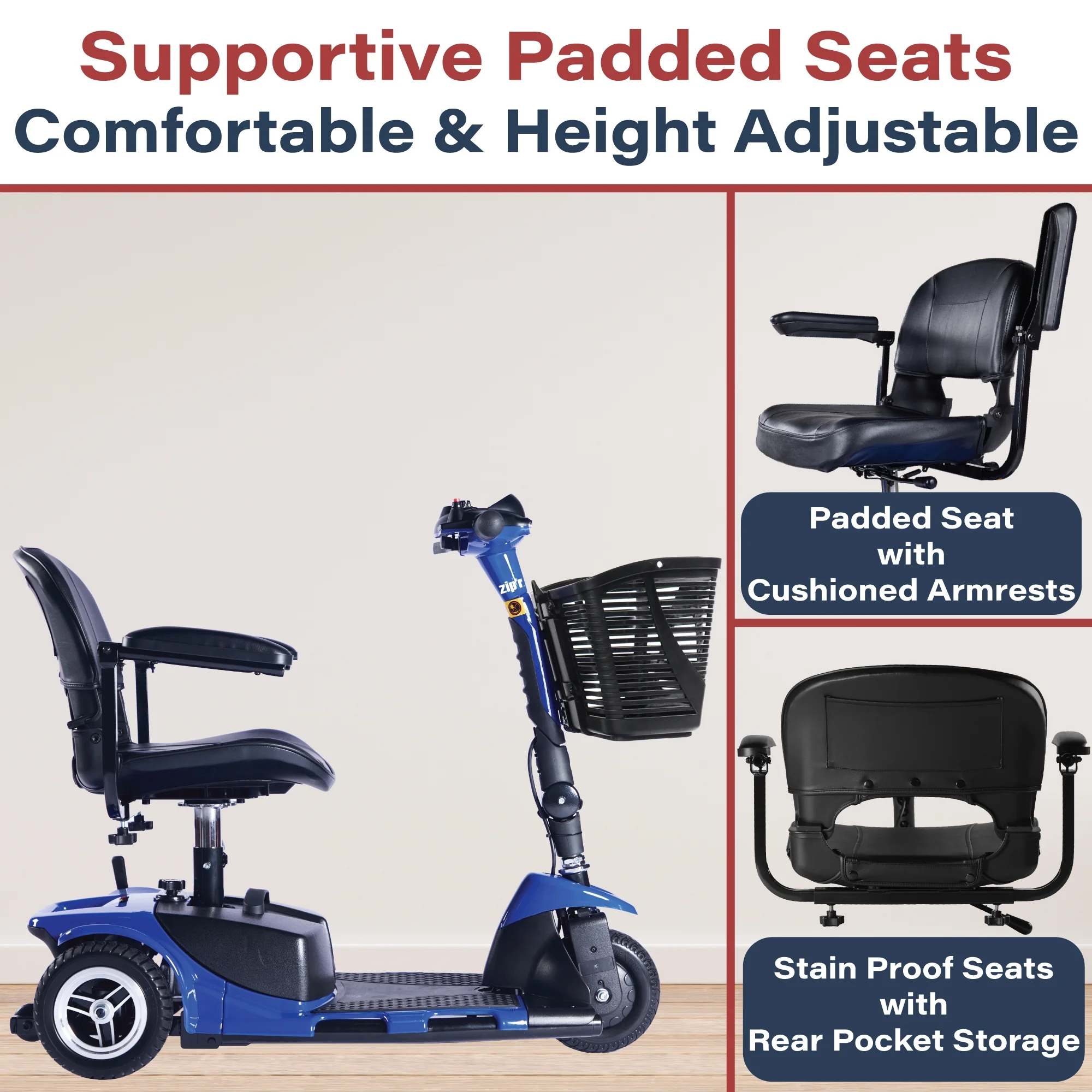 Zip'r Roo 3-Wheel Travel Mobility Scooter, Red