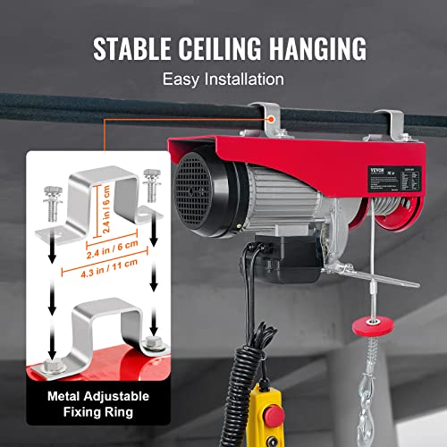 VEVOR Electric Hoist, 2200LBS Electric Winch, Steel Electric Lift, 110V Electric Hoist with Remote Control & Single/Double Slings for Lifting in Factories, Warehouses, Construction Site, Mine Filed