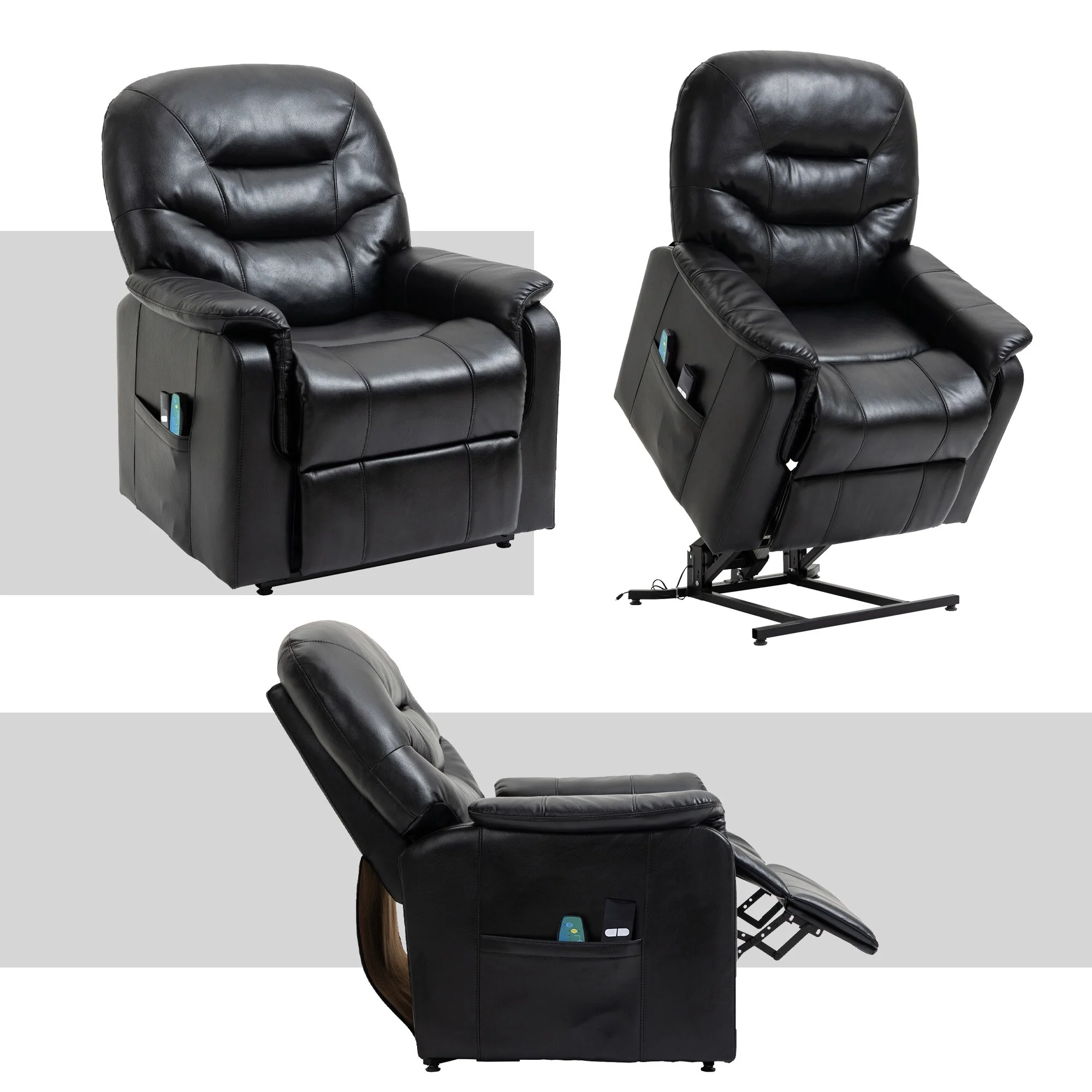 Clihome  Faux Leather Power Lift Recliner Chair with Message Black
