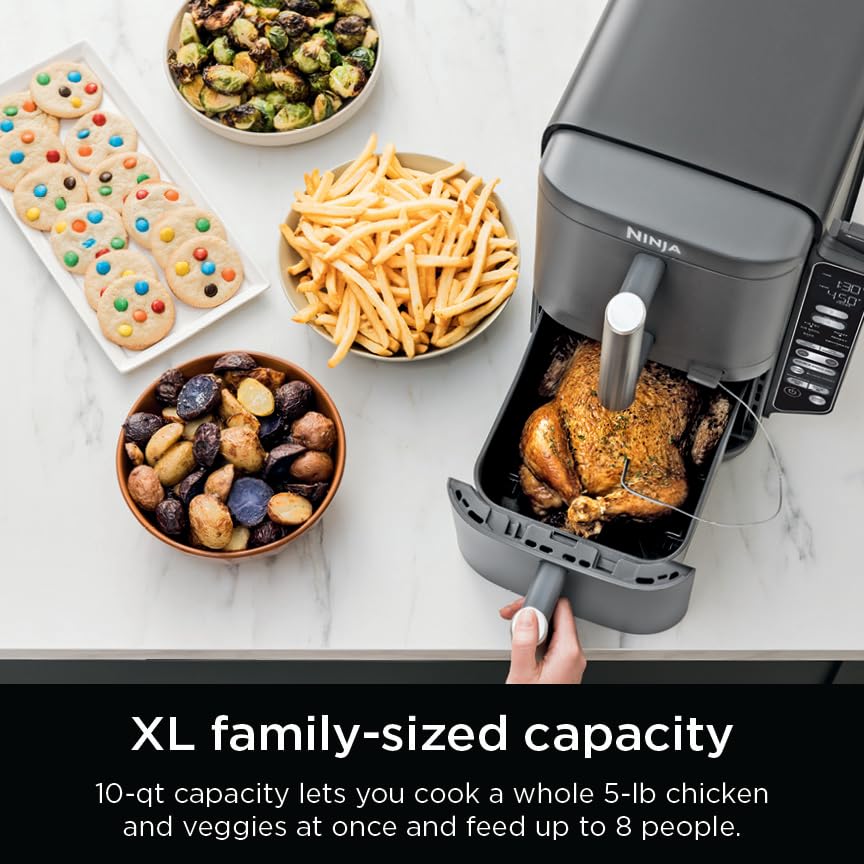 Ninja Air Fryer, 8 QT DoubleStack 2-Basket, Space Saving Design, Cooks 2lb Chicken Wings, Feeds up to 6 People, 6-in1 Air Fryer, Roast, Bake & More, Easy to Clean, Dishwasher Safe Parts, Black, SL201