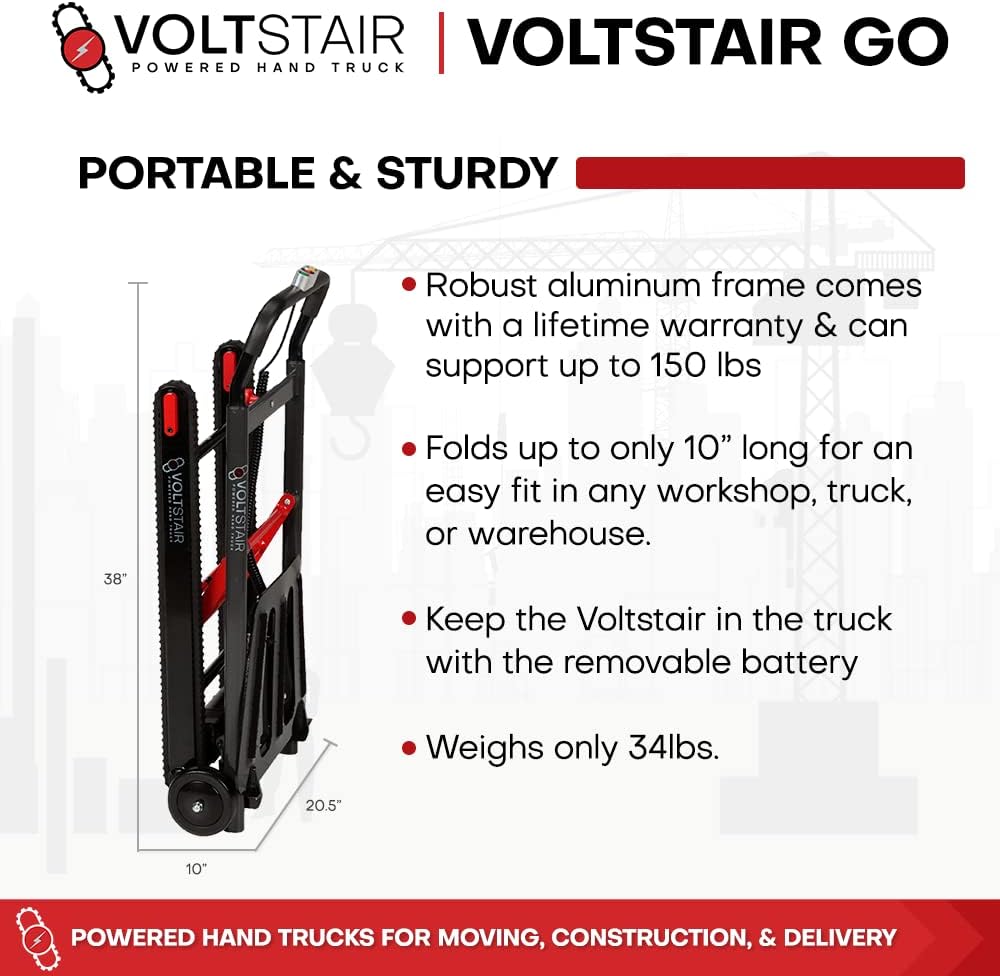 Voltstair GO Portable Electric Battery Powered Motorized Stair Climbing Hand Truck with 150lb. Lift Capacity