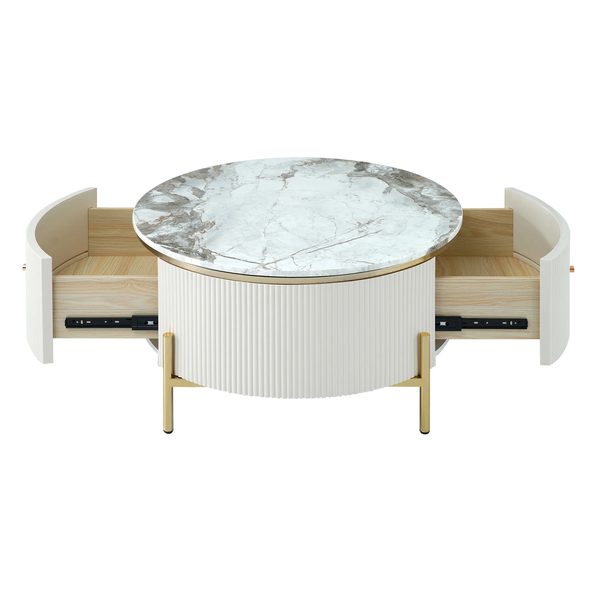 CoSoTower Modern Round Coffee Table with 2 Large Drawers Storage Accent Table(31.5'')
