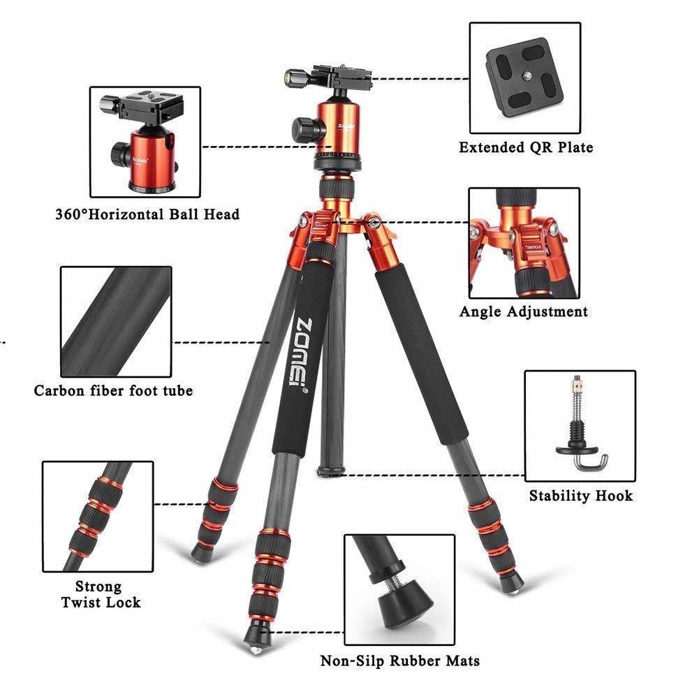 Zomei Light Weight Portable Carbon Fiber Travel Complete Tripod Come with Ball Head Carry Case for Digital/Camcorder/DSLR/SLR/Vi