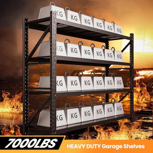 79” W Heavy Duty Garage Shelving, 7000LBS Metal Storage Shelves, 4 Tier Storage Rack Shelf, Steel Industrial Shelving, Adjustable Standing Shelf for Basement/Warehouse 79" W x 24" D x 79" H, Black