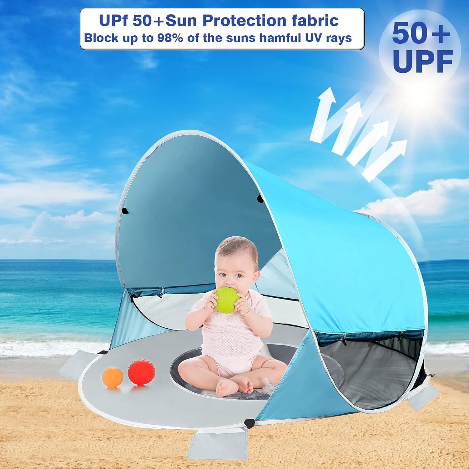 SHDIBA Large Baby Beach Tent with Pool, UPF 50+ Portable Pop Up Baby Beach Canopy Sun Shelters with UV Protection for Infant