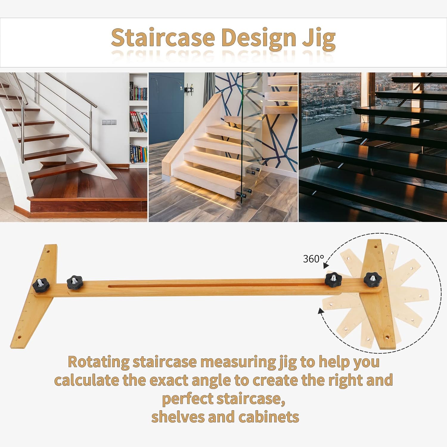 Upgraded Stair Tread Gauge Tool Stair Tread Jig, Adjustable Stair Gauge from 30" to 49.25", 360&deg; Rotating Stair Tread Template Tool with Scale for Risers, Shelf Layouts, Stair Treads and Partitions