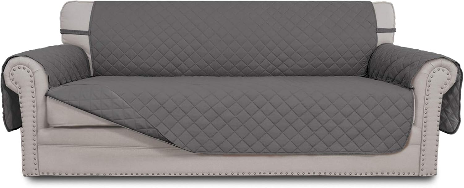 Easy-Going Sofa Slipcover Reversible Sofa Cover Water Resistant Couch Cover with Foam Sticks Elastic Straps Furniture Protector for Pets Kids Children Dog Cat (Sofa, Darkgray/Beige)