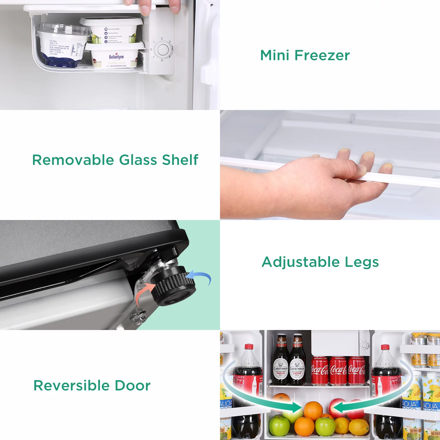 Mini Fridge with Freezer. 1.7 Cu.Ft Small Refrigerator, 6 Adjustable Thermostat Control, One-Touch Defrost, Reversible Doors Design, Dorm/Office/Home Refrigerator, Black
