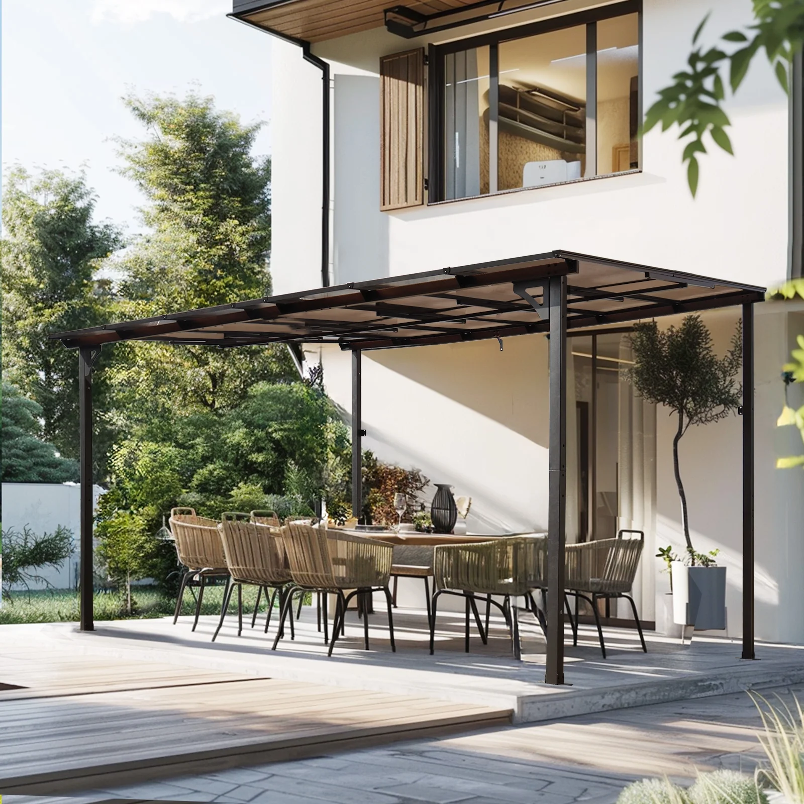 Only Choice 10' x 12' ft Outdoor Pergola Gazebo,Wall-Mounted Lean to Metal Awning Gazebo with Roof,Large Heavy Duty for Patio,Decks,Backyard - Curated Treasures Market
