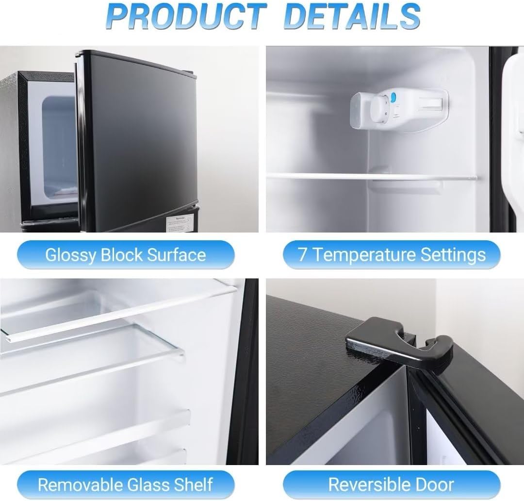 Apartment Size Refrigerator, 4.0 Cu.Ft Mini Fridge with Double Door Suitable for Kitchen, Dorm, Apartment, Office, Energy Saving Compact Refrigerator with 7 Temperature Modes, Black