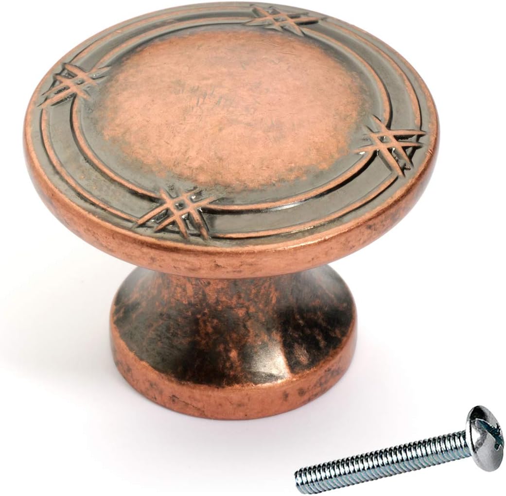 Dynasty Hardware K-4001-AC-25PK Ribbon and Reed Cabinet Hardware Knob, Antique Copper, 25-Pack